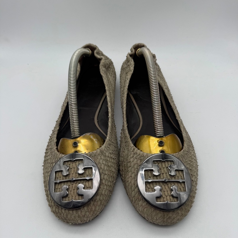 Tory Burch Python Embossed Ballet Flats Beige Lea… - image 2